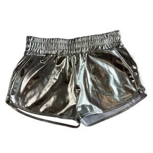 Women's Small Silver Rave Shorts Stretch Waist Festival Ready Puipkino